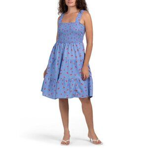 BEACH BY BEACHLUNCHLOUNGE Cherry Printed Tiered Dress With Smocked Top